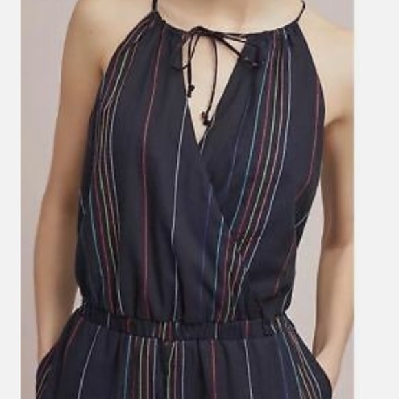 Anthropologie Dolan embroidered striped halter jumpsuit - Picture 4 of 13